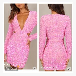 Petal & Pup Kelly Long Sleeve Sequin Mini Dress Berry, Size Large, Stretchy